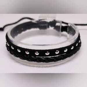 Men's bracelet leather layered black new e79‎